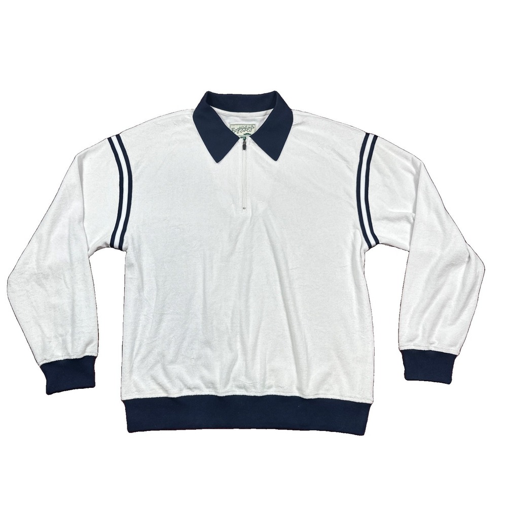 Bogey Boys Quarter Zip Terrycloth Polo Sweater Mens Medium White Navy Blue